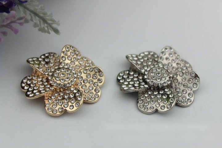 Diamonds Flower Purse Label 1/10pcs Bag Hardware Charm Silver Gold Handmade Purse Handbag Making Metal Decoration 42mm Wholesale Supplies