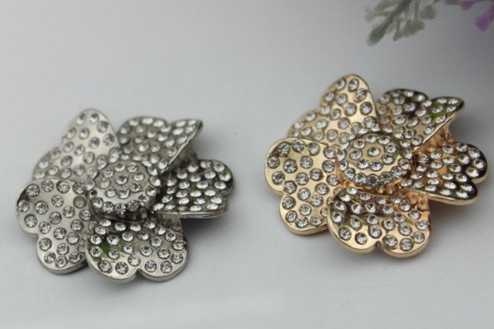 Diamonds Flower Purse Label 1/10pcs Bag Hardware Charm Silver Gold Handmade Purse Handbag Making Metal Decoration 42mm Wholesale Supplies