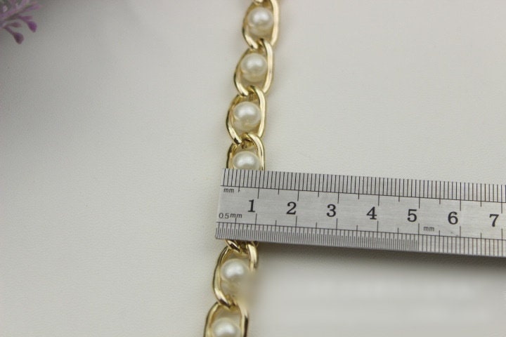 Purse Chain 90 cm 35" Crossbody Metal Curb Brass Strap Handle Light Gold Pearls Hardware Leather Bag Handbag Clutch Vintage DIY