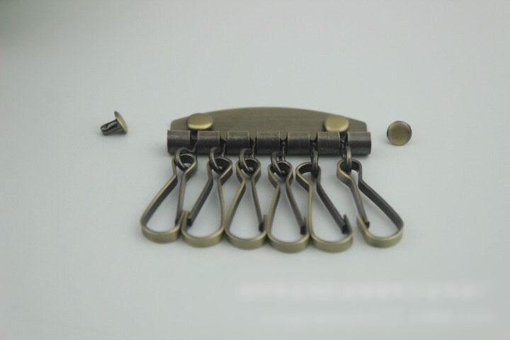 6 Hooks Metal Key Holder Plate 49 mm 1 7/8" Key Fob Ring For Women Boho State Vintage Large Handmade Clip Purse Hardware For Leather Bag