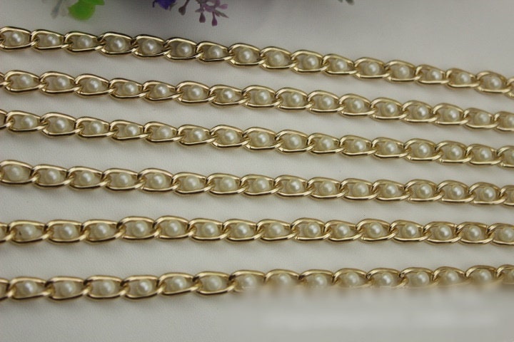 Purse Chain Bag Hardware Metal Crossbody Light Gold Pearls Brass Vintage Strap Handle Handbag Curb Clutch Making Metal 90cm 35"