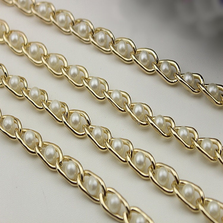 Purse Chain Bag Hardware Metal Crossbody Light Gold Pearls Brass Vintage Strap Handle Handbag Curb Clutch Making Metal 90cm 35"