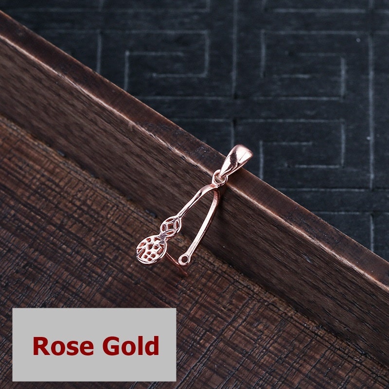 Round Buckle Clip Pendant Setting Fine Sterling Silver Rose Gold 925 10x11 mm For One Stone Gemstone Pearl No Prongs DIY Jewelry Wholesale