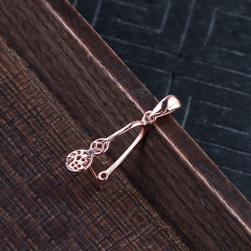 Round Buckle Clip Pendant Setting Fine Sterling Silver Rose Gold 925 10x11 mm For One Stone Gemstone Pearl No Prongs DIY Jewelry Wholesale