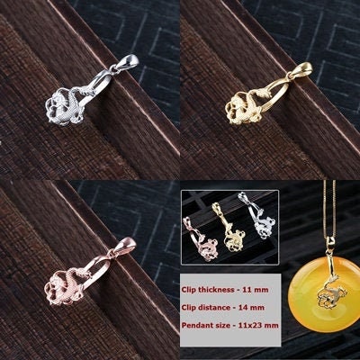 Round Buckle Clip Pendant Setting Donut Pinch Bail Sterling Silver Rose Gold Fine 925 11x14 mmOne Stone Drilled Disc DIY Jewelry Wholesale