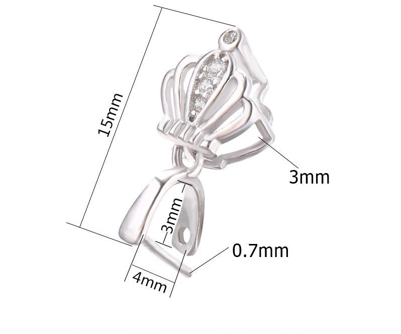 Crystals Buckle Clip Pendant Setting Fine Sterling Silver Rose Gold 925 3x4 mm For One Stone Gemstone Pearl No Prongs DIY Jewelry Wholesale