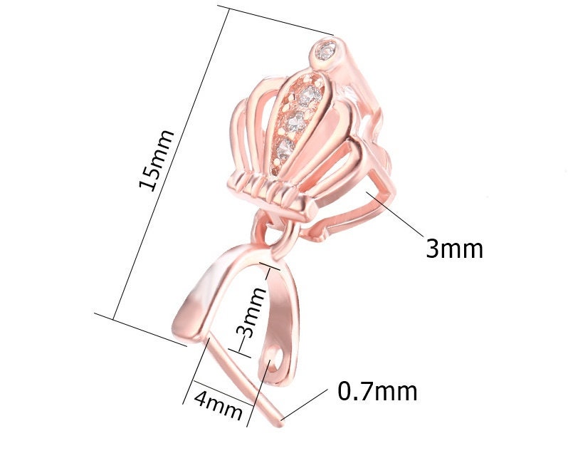 Crystals Buckle Clip Pendant Setting Fine Sterling Silver Rose Gold 925 3x4 mm For One Stone Gemstone Pearl No Prongs DIY Jewelry Wholesale