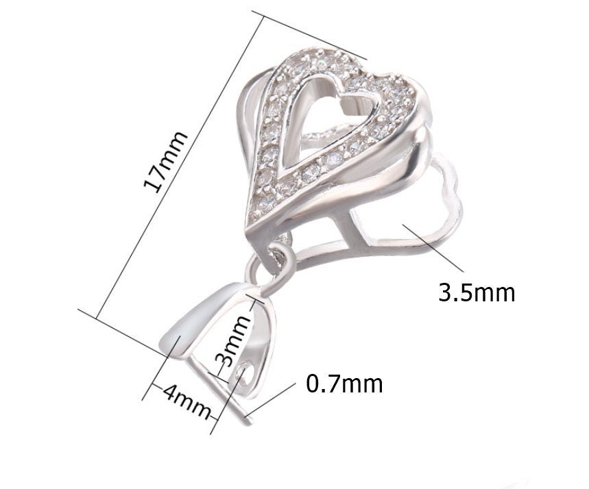 Heart Pendant Setting Buckle Clip Fine Sterling Silver Rose Gold Crystals 925 3x4 mm For One Stone Pearl No Prongs DIY Jewelry Wholesale