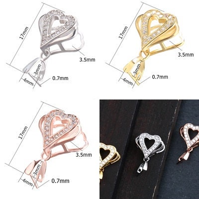 Heart Pendant Setting Buckle Clip Fine Sterling Silver Rose Gold Crystals 925 3x4 mm For One Stone Pearl No Prongs DIY Jewelry Wholesale