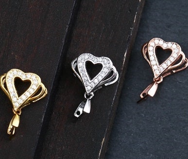 Heart Pendant Setting Buckle Clip Fine Sterling Silver Rose Gold Crystals 925 3x4 mm For One Stone Pearl No Prongs DIY Jewelry Wholesale