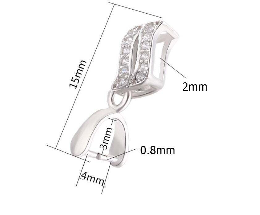 Crystals Leaf Buckle Clip Pendant Setting Bulk Sterling Silver Rose Gold Fine 925 3x4 mm For One Stone Pearl No Prongs DIY Jewelry Wholesale