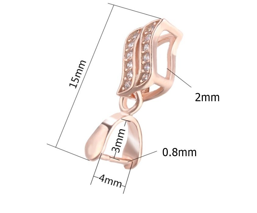 Crystals Leaf Buckle Clip Pendant Setting Bulk Sterling Silver Rose Gold Fine 925 3x4 mm For One Stone Pearl No Prongs DIY Jewelry Wholesale