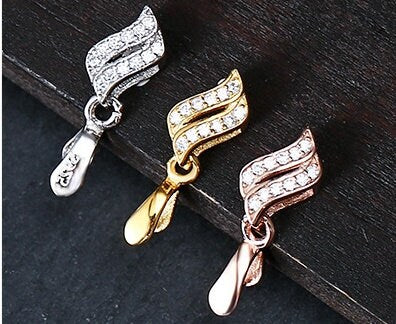 Crystals Leaf Buckle Clip Pendant Setting Bulk Sterling Silver Rose Gold Fine 925 3x4 mm For One Stone Pearl No Prongs DIY Jewelry Wholesale