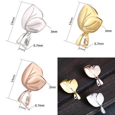 Leaf Buckle Clip Pendant Sterling Silver Rose Gold Setting Bezel Fine 925 3x3.5 mm For One Stone Pearl No Prongs DIY Jewelry Wholesale