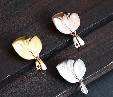 Leaf Buckle Clip Pendant Sterling Silver Rose Gold Setting Bezel Fine 925 3x3.5 mm For One Stone Pearl No Prongs DIY Jewelry Wholesale