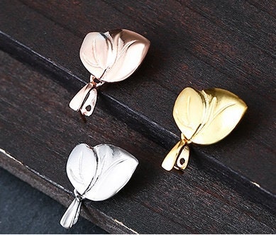 Leaf Buckle Clip Pendant Sterling Silver Rose Gold Setting Bezel Fine 925 3x3.5 mm For One Stone Pearl No Prongs DIY Jewelry Wholesale