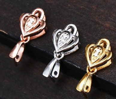 Crystals Flower Buckle Clip Pendant Sterling Silver Rose Gold No Prongs Setting Fine 925 3.5x3.5mm For One Stone Pearl DIY Jewelry Wholesale