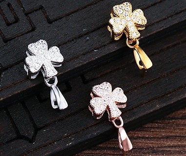 Clover Buckle Clip Pendant Setting Base Sterling Silver Rose Gold Fine 925 3x3.5 mm For One Stone Pearl No Prongs DIY Jewelry Bulk Wholesale