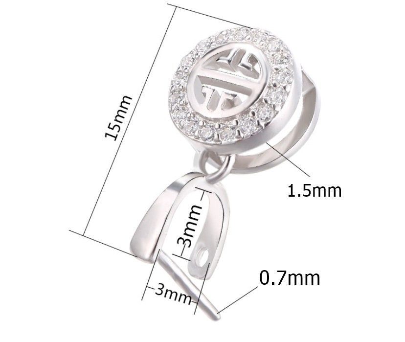 Round Crystals Buckle Clip Pendant Setting Sterling Silver Rose Gold Fine 925 3x3mm For One Stone Pearl No Prongs DIY Jewelry Bulk Wholesale