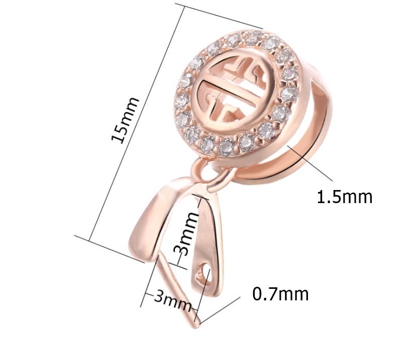 Round Crystals Buckle Clip Pendant Setting Sterling Silver Rose Gold Fine 925 3x3mm For One Stone Pearl No Prongs DIY Jewelry Bulk Wholesale