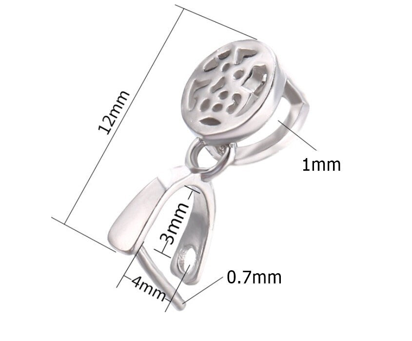 Round Buckle Clip Pinch Bail Pendant Setting Sterling Silver Rose Gold Fine 925 3x4 mm Front Drilled Stone Gemstone DIY Jewelry Wholesale