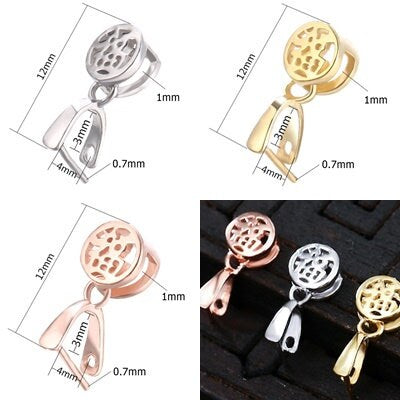 Round Buckle Clip Pinch Bail Pendant Setting Sterling Silver Rose Gold Fine 925 3x4 mm Front Drilled Stone Gemstone DIY Jewelry Wholesale