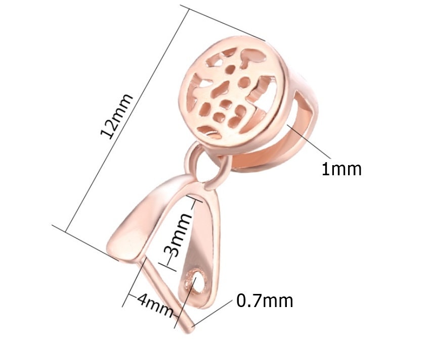 Round Buckle Clip Pinch Bail Pendant Setting Sterling Silver Rose Gold Fine 925 3x4 mm Front Drilled Stone Gemstone DIY Jewelry Wholesale