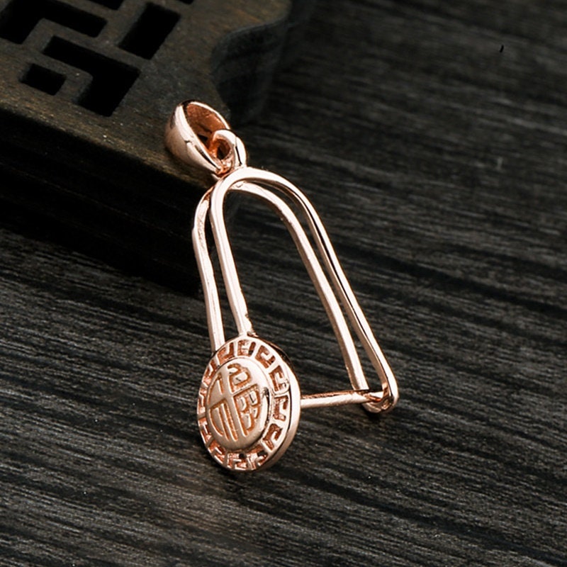 Round Pendant Setting Buckle Clip Fine Silver Rose Gold Sterling 925 10x15 mm For One Stone Gemstone Pearl No Prongs DIY Jewelry Wholesale