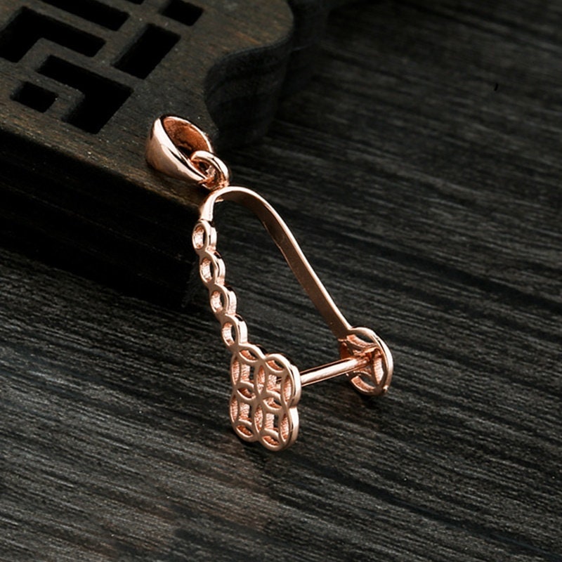 Round Buckle Clip Pendant Setting Sterling Silver Rose Gold Fine 925 10x13 mm For One Stone Gemstone Pearl No Prongs DIY Jewelry Wholesale