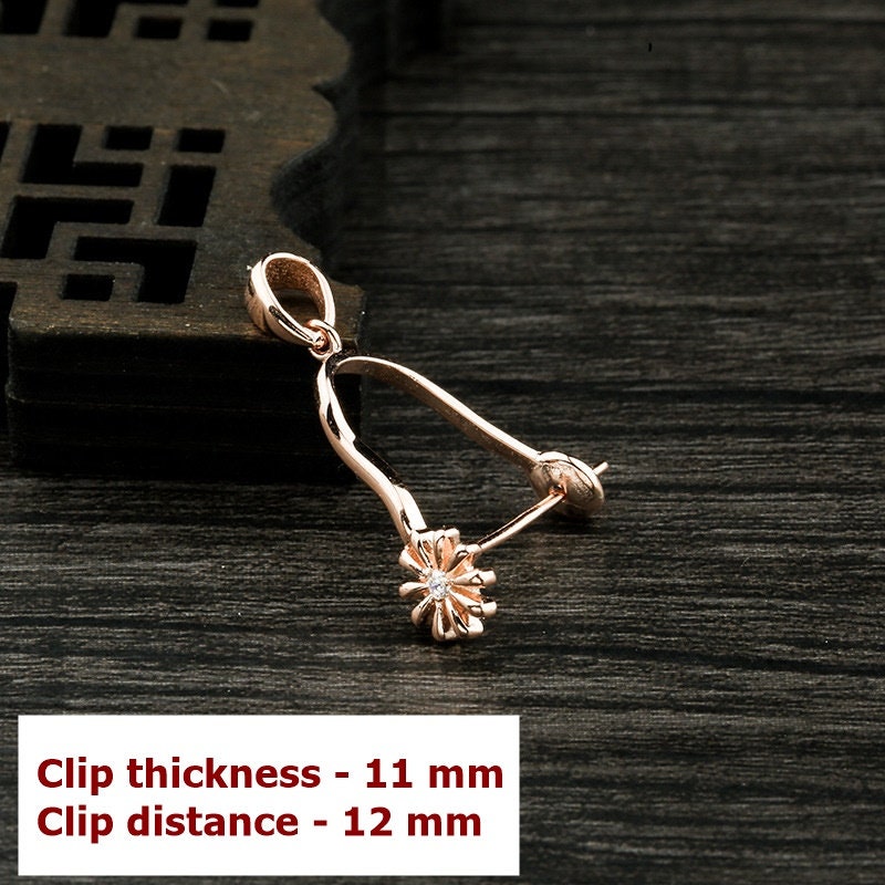 Round Buckle Clip Pendant Blank Setting Sterling Silver Rose Gold Fine 925 11x12 mm For One Stone Pearl No Prongs DIY Jewelry Wholesale