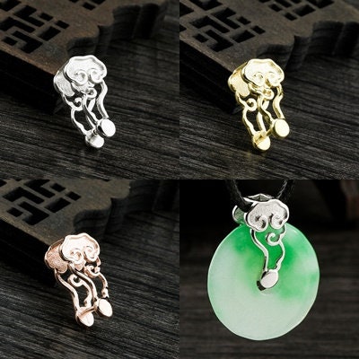 Round Buckle Clip Pendant Setting Base Sterling Silver Rose Gold Fine 925 5x11mm One Stone Gemstone Pearl No Prongs DIY Jewelry Wholesale