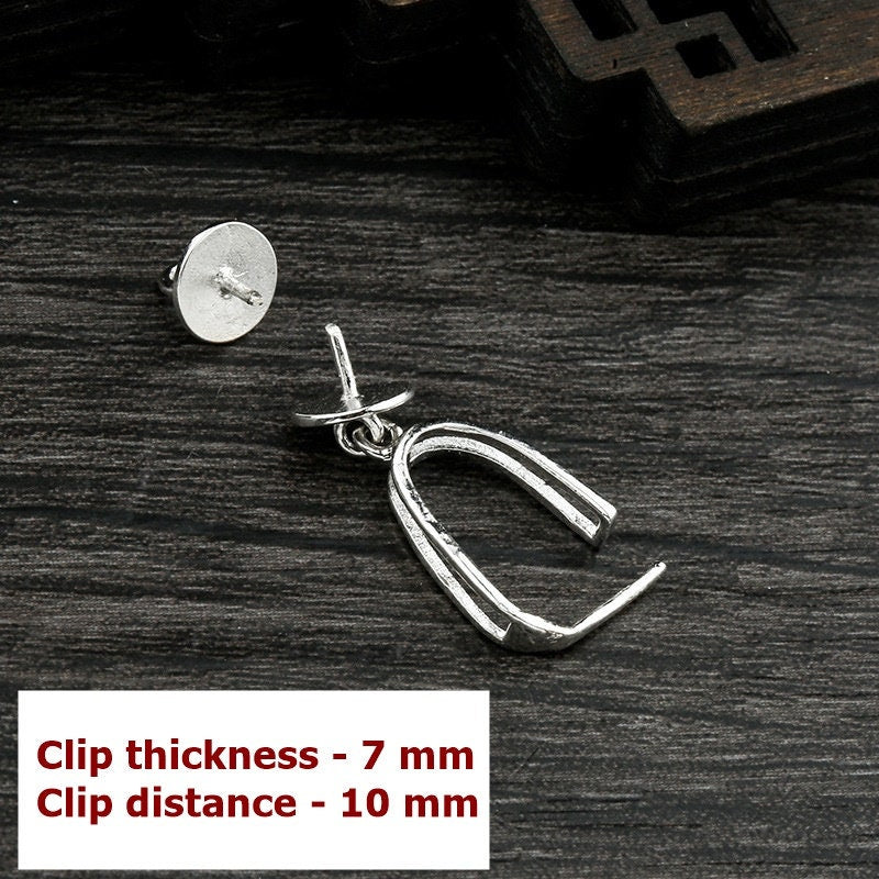 Round Buckle Clip Pendant Setting Sterling Silver Rose Gold Fine 925 7x10mm For One Stone Gemstone Pearl No Prongs DIY Jewelry Wholesale