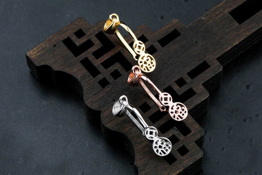 Sterling Silver Round Pendant Setting Pattern Buckle Clip Rose Gold Fine 925 10 12 mm For One Stone Gemstone No Prongs DIY Jewelry Wholesale