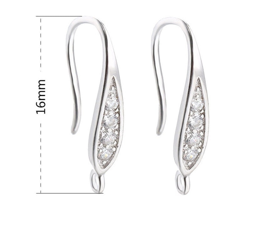 Crystals Zircon Clip Earrings Hook Setting Fine Silver Rose White Gold Sterling 925 16 mm For One Pearl No Prongs DIY Jewelry Wholesale