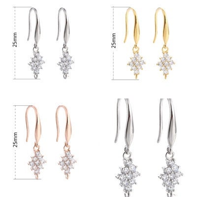 Crystals Zircon Flowers Clip Earrings Hook Setting Sterling Silver Rose Gold Fine 925 25 mm For One Pearl No Prongs DIY Jewelry Wholesale