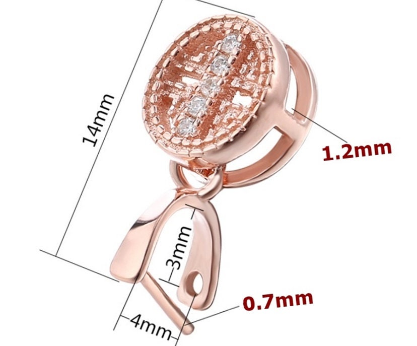 Crystals Buckle Clip Pendant Blank Setting Sterling Silver Rose Gold Fine 925 3x4 mm For One Stone Pearl No Prongs DIY Jewelry Wholesale