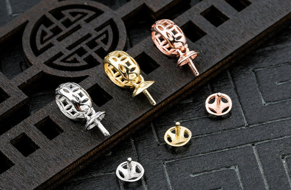 Retro Pendant Setting Openwork Buckle Clip Fine Rose Gold Sterling Silver 925 6x15 mm For One Bead Pearl No Prongs DIY Jewelry Wholesale