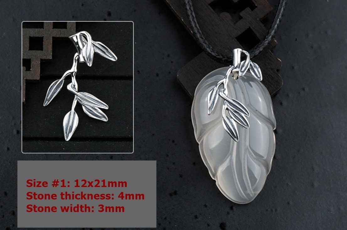 Sterling Silver Vintage Leaf Buckle Clip Pendant No Prongs Setting Fine 925 21 35 mm For One Stone Gemstone Pearl DIY Jewelry Wholesale