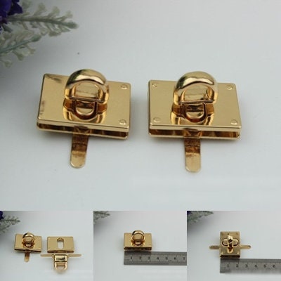 Square Rectangle Twist Turn Lock And Key Bag Hardware Light Gold Handmade Purse Handbag Making Metal 32x22mm 1 1/4 7/8" Supplies