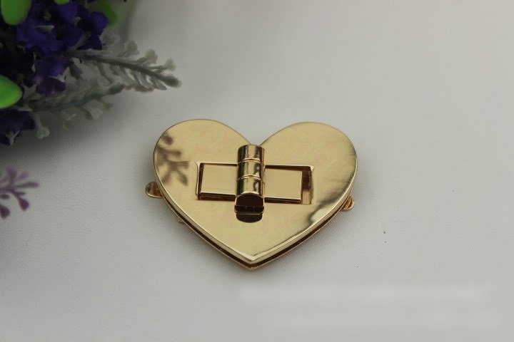 Heart Love Twist Turn Lock Bag Hardware Light Gold 1/10 pcs Handmade Purse Handbag Making Metal 50 mm 2" Organizer Luggage Supplies