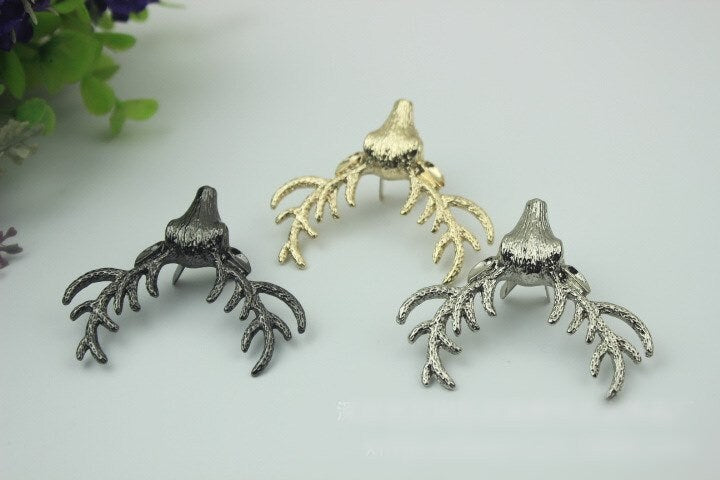 Antler Purse Label 1/10pcs Bag Hardware Charm Gold Silver Gunmetal Handmade Purse Handbag Making Metal Decoration 50mm 2" Wholesale Supplies