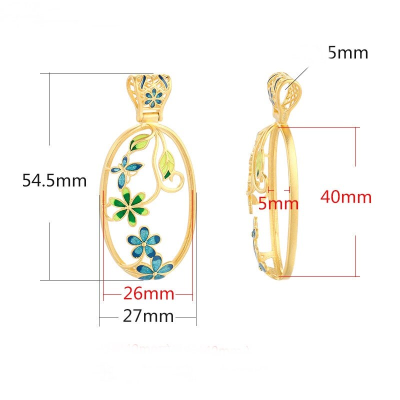 Silver Rose Gold Oval Butterfly Flower Pattern Pendant Setting Sterling 925 26x40 mm For One Stone Gemstone No Prongs DIY Jewelry Wholesale