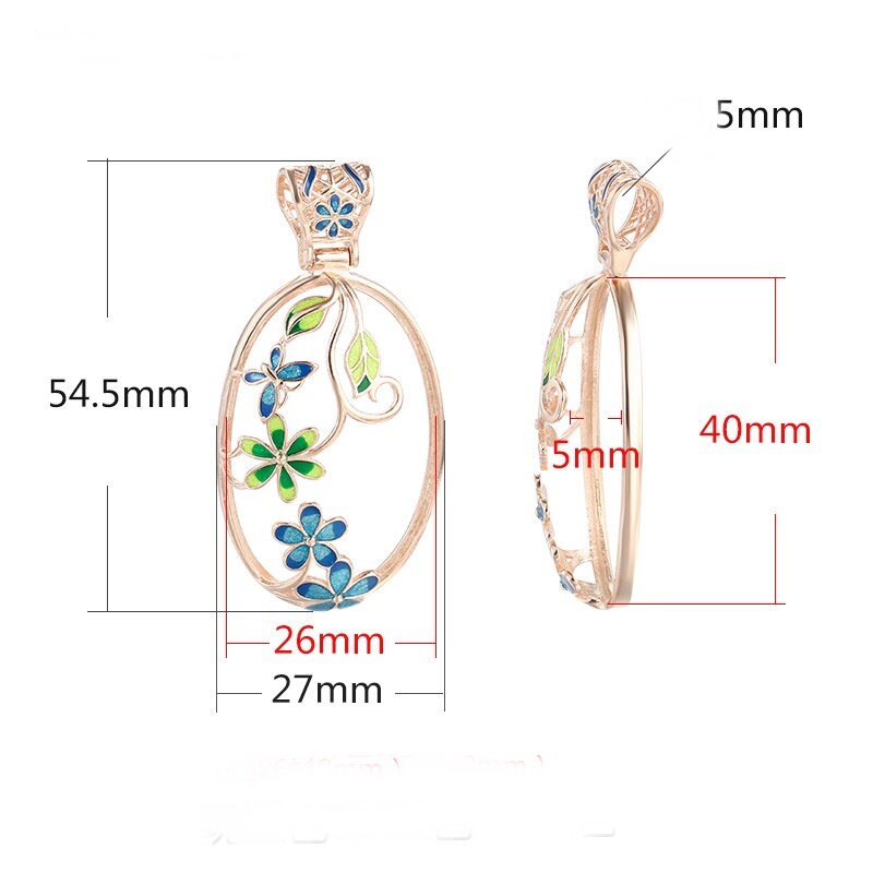 Silver Rose Gold Oval Butterfly Flower Pattern Pendant Setting Sterling 925 26x40 mm For One Stone Gemstone No Prongs DIY Jewelry Wholesale