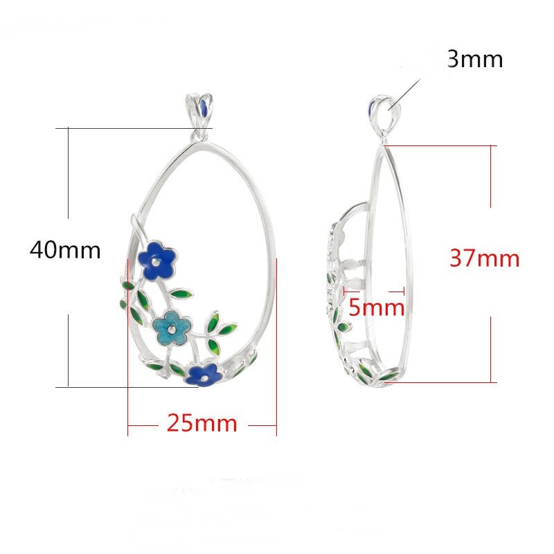 Sterling Silver Rose Gold Oval Flowers Pattern No Prongs Pendant Setting Fine 925 25x37 mm For One Stone Gemstone DIY Jewelry Wholesale