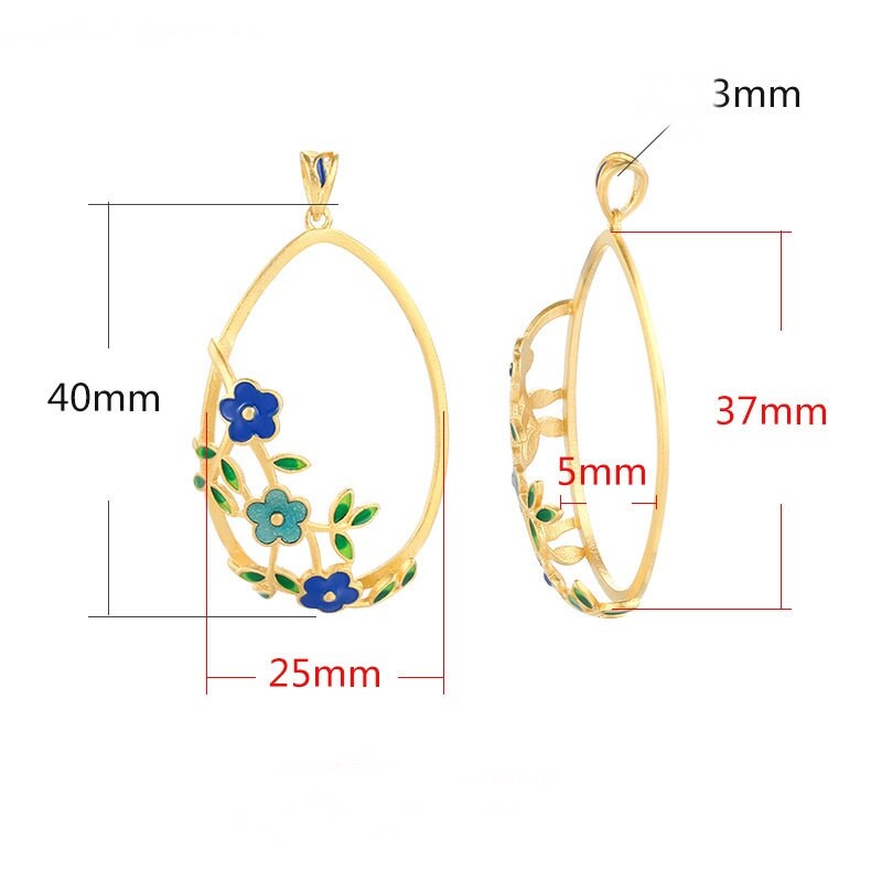 Sterling Silver Rose Gold Oval Flowers Pattern No Prongs Pendant Setting Fine 925 25x37 mm For One Stone Gemstone DIY Jewelry Wholesale