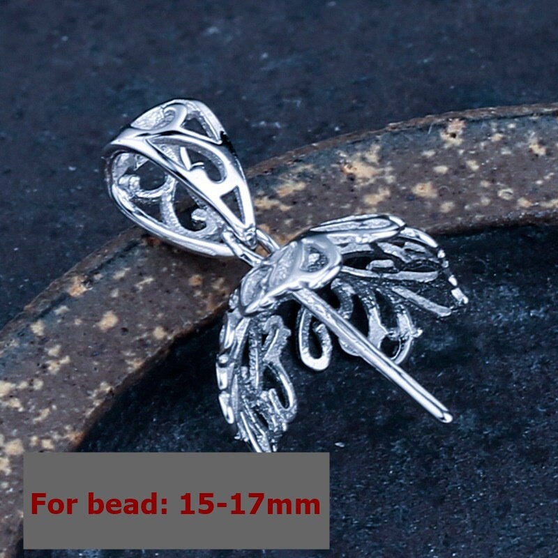 Fine Silver Rose White Gold Openwork Flower Pendant Setting Sterling 925 15-17 mm For One Pearl Bead No Prongs DIY Jewelry Wholesale