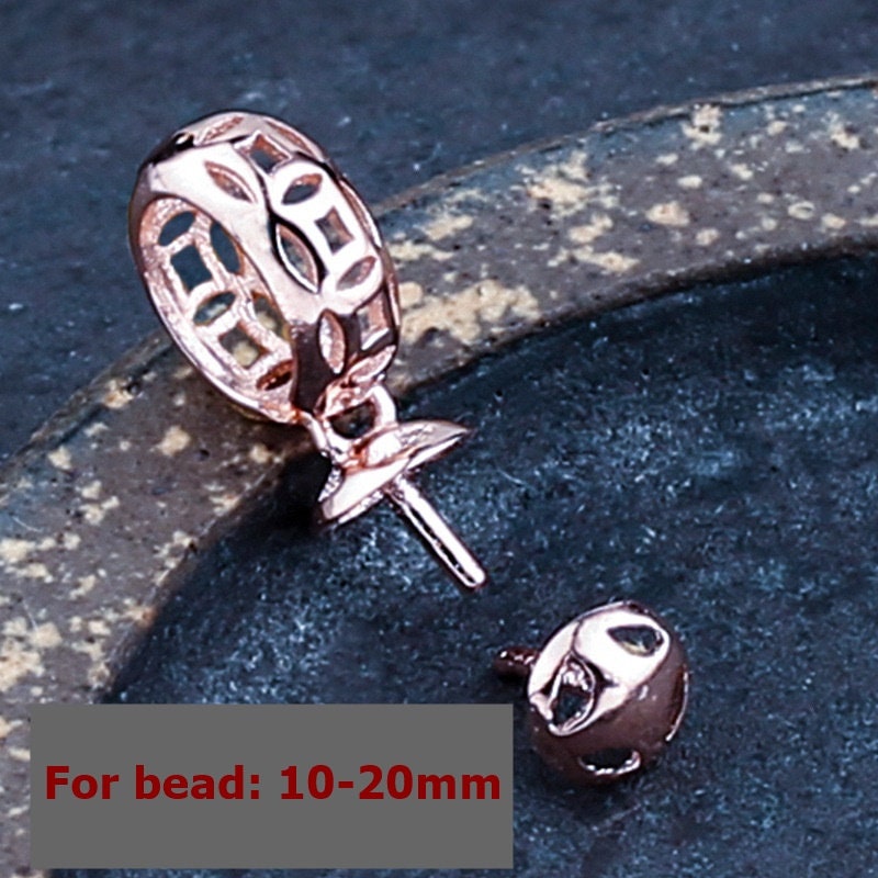 Sterling Silver Rose White Gold Openwork Flower Pendant No Prongs Setting Fine 925 10-20 mm For One Pearl Bead DIY Jewelry Wholesale