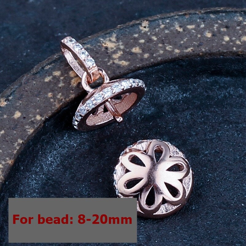 Flower Pendant Setting Sterling Silver Rose White Gold Openwork Fine 925 8-20 mm For One Pearl Bead No Prongs DIY Jewelry Wholesale