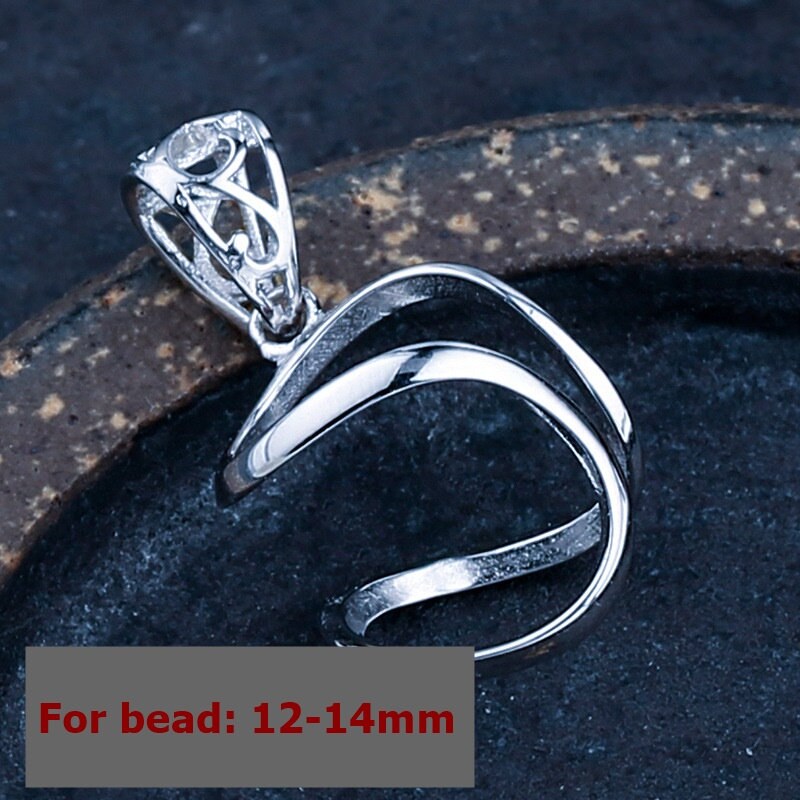 Sterling Silver Rose White Gold Wave Circle Pendant Setting Bezel Fine 925 12-14 mm For One Pearl Bead No Prongs DIY Jewelry Wholesale