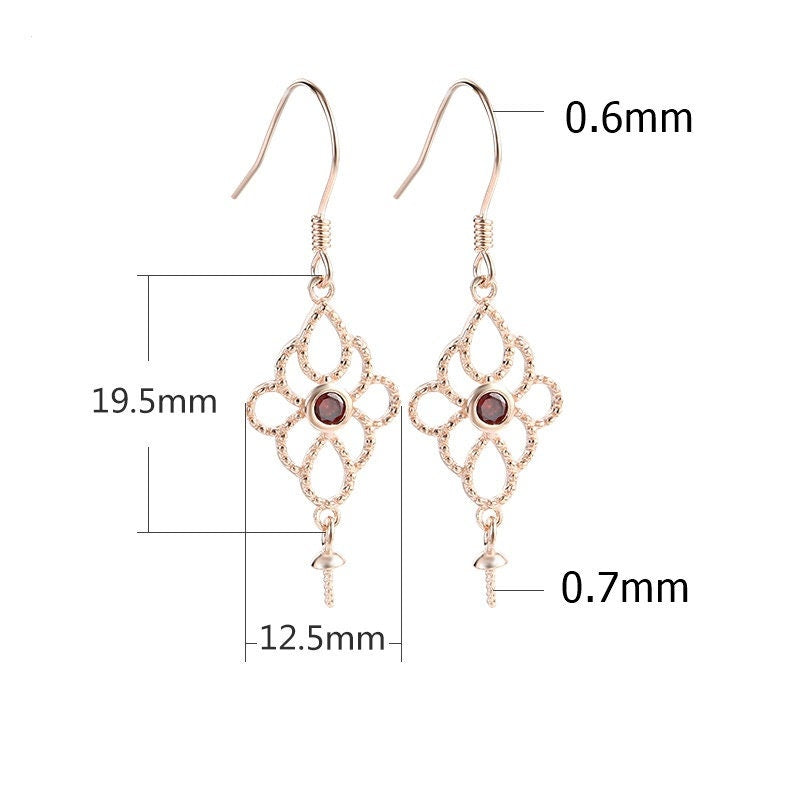 Flower Leaf Cup Earrings Hook Blank Setting Sterling Silver Gold Bezel Fine 925 6-12mm For One Pearl Bead No Prongs DIY Jewelry Wholesale